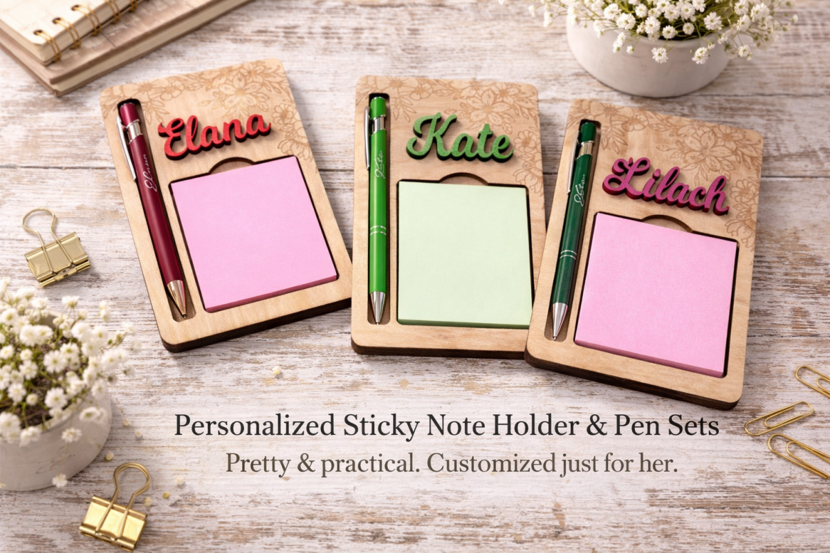 Personalized Sticky Note Holder & Pen Set 