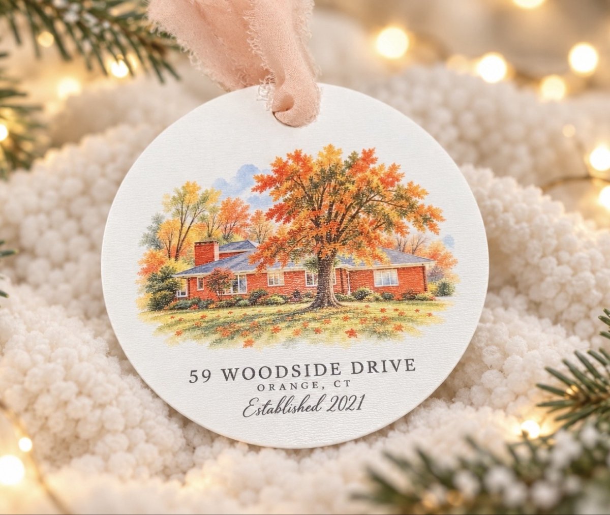 Custom House Portrait Christmas Ornament – Personalized Watercolor Home Ornament, New Home Gift