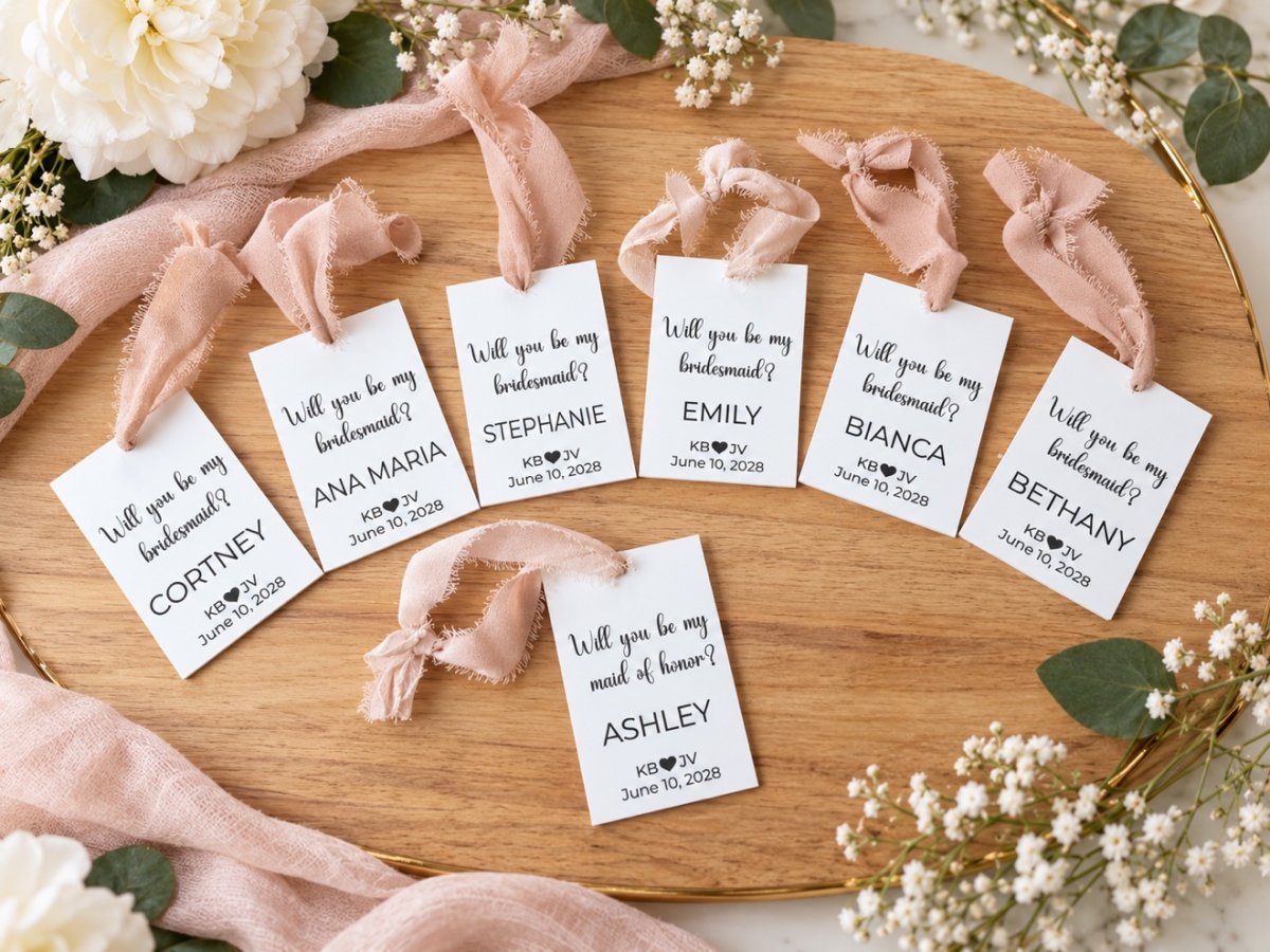 Personalized Bridesmaid Proposal Tag, Will You Be My Bridesmaid, Maid of Honor Gift, Acrylic Name Tag with Ribbon, Bridal Party Proposal