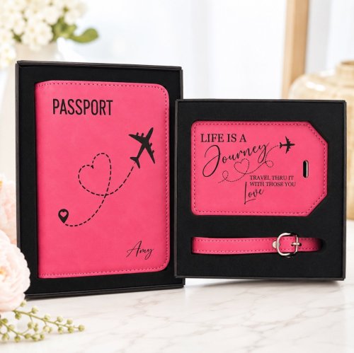 Personalized Passport Holder & Luggage Tag Gift Set | Custom Travel Gift | Engraved Passport Cover | Vacation Gift for Her