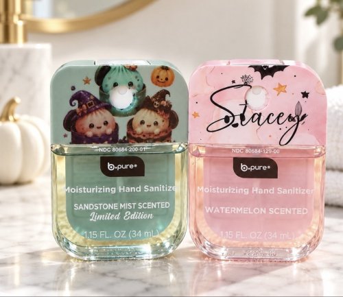 Personalized Halloween Hand Sanitizer Spray – Custom Name Top, Watermelon Scented Pink Spooky Gift
