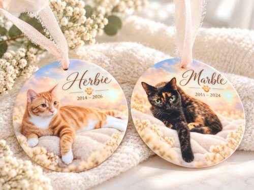 Personalized Pet Memorial Ornament – Custom Dog/Cat Photo Ornament with Name &amp; Years, Pet Loss Keepsake Gift
